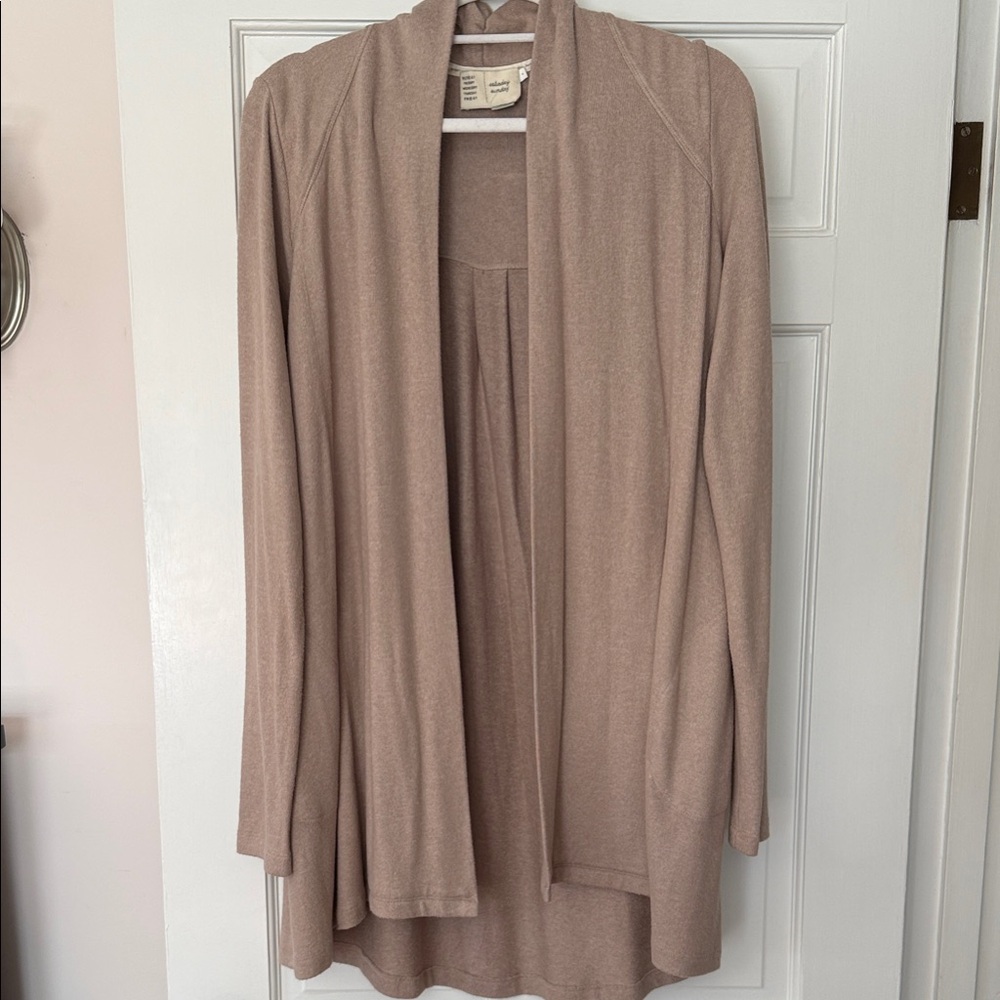 EUC Soft Saturday Sunday Draped Open-Front Cardigan in Taupe